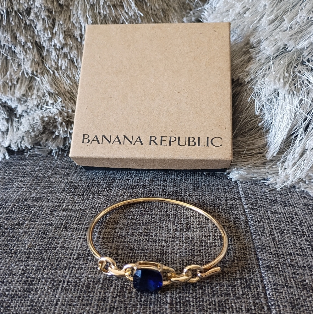 Banana Republic Gold Bangle Bracelet with Blue Stone